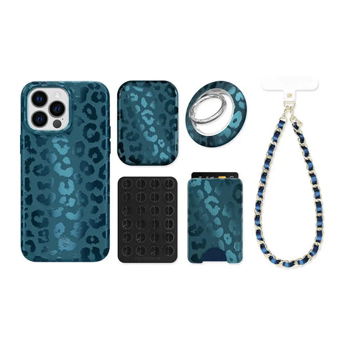 Metallic Navy Leopard iPhone Bundle Set