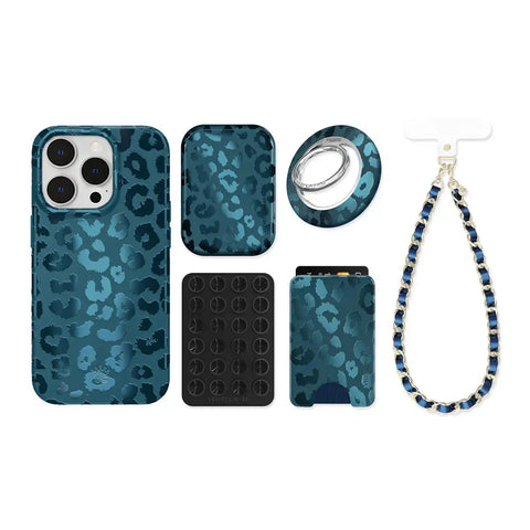 Metallic Navy Leopard iPhone Bundle Set