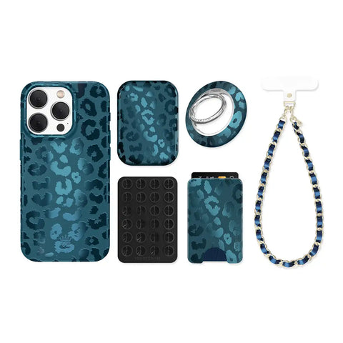 Metallic Navy Leopard iPhone Bundle Set