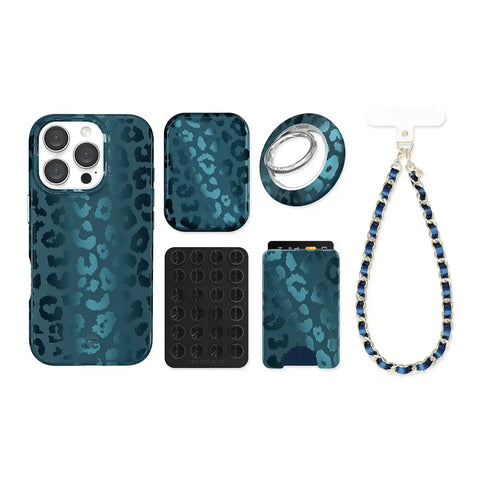Metallic Navy Leopard iPhone Bundle Set