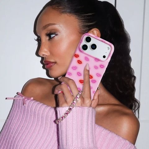 Metallic Pink Leather Chain Phone Charm
