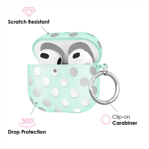 Mint Chrome Polka Dot AirPod Case