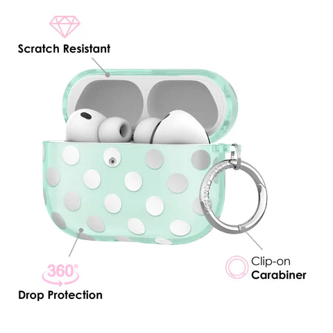 Mint Chrome Polka Dot AirPod Case