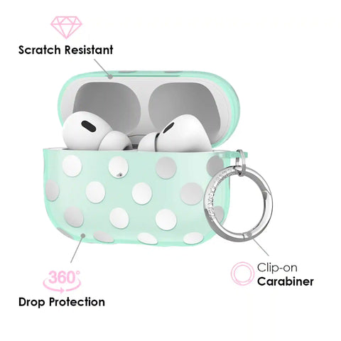 Mint Chrome Polka Dot AirPod Case