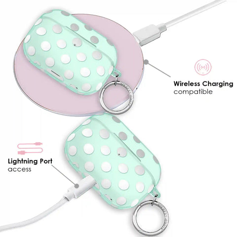 Mint Chrome Polka Dot AirPod Case