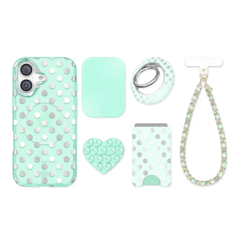 Mint Chrome Polka Dot iPhone Bundle Set
