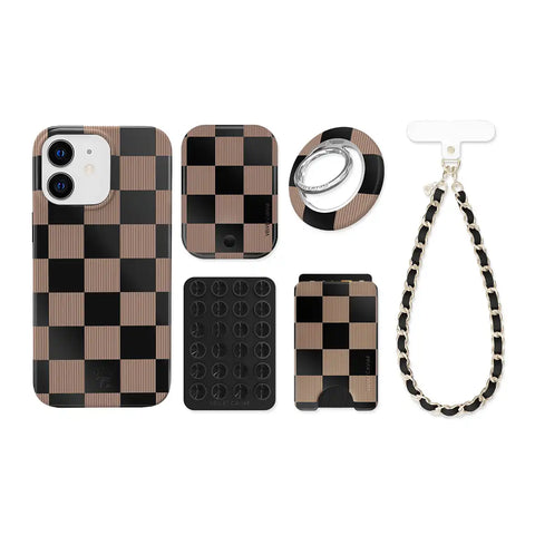 Mocha Vibe Checkered iPhone Bundle Set