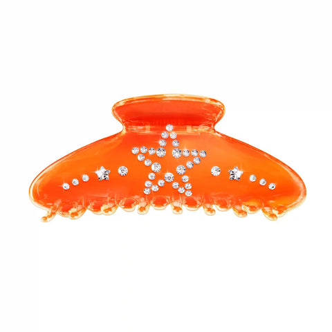 Neon Orange Star Child Crystal Large Hair Clip