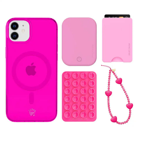 Neon Pink Clear iPhone Bundle Set - Wallet