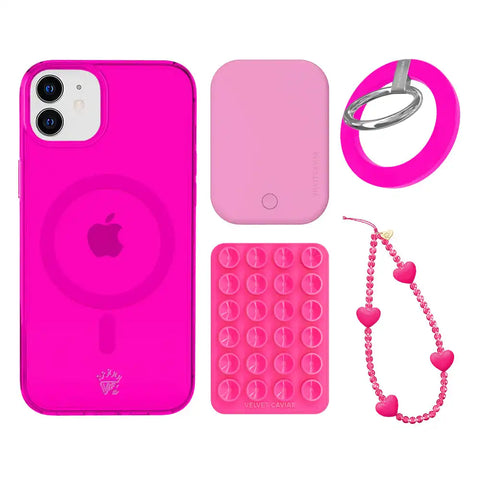 Neon Pink Clear iPhone Bundle Set - Grip