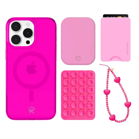 Neon Pink Clear iPhone Bundle Set - Wallet