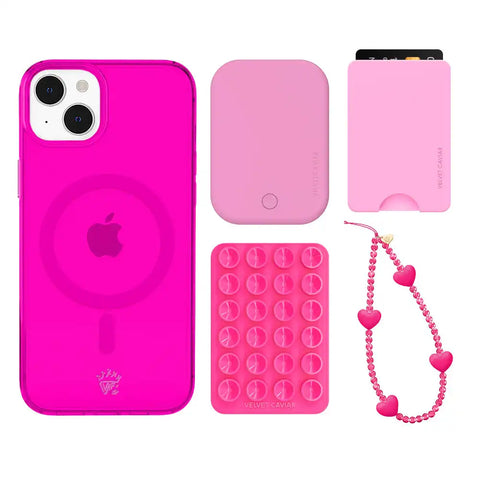 Neon Pink Clear iPhone Bundle Set - Wallet
