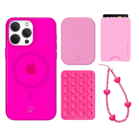 Neon Pink Clear iPhone Bundle Set - Wallet