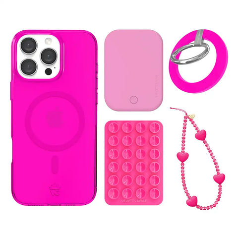Neon Pink Clear iPhone Bundle Set - Grip