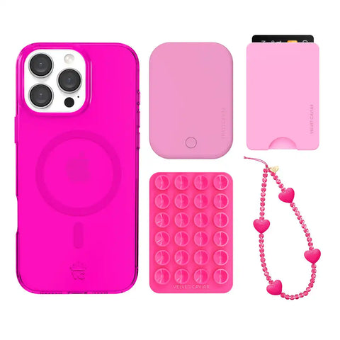 Neon Pink Clear iPhone Bundle Set - Wallet