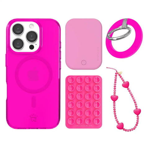 Neon Pink Clear iPhone Bundle Set - Grip