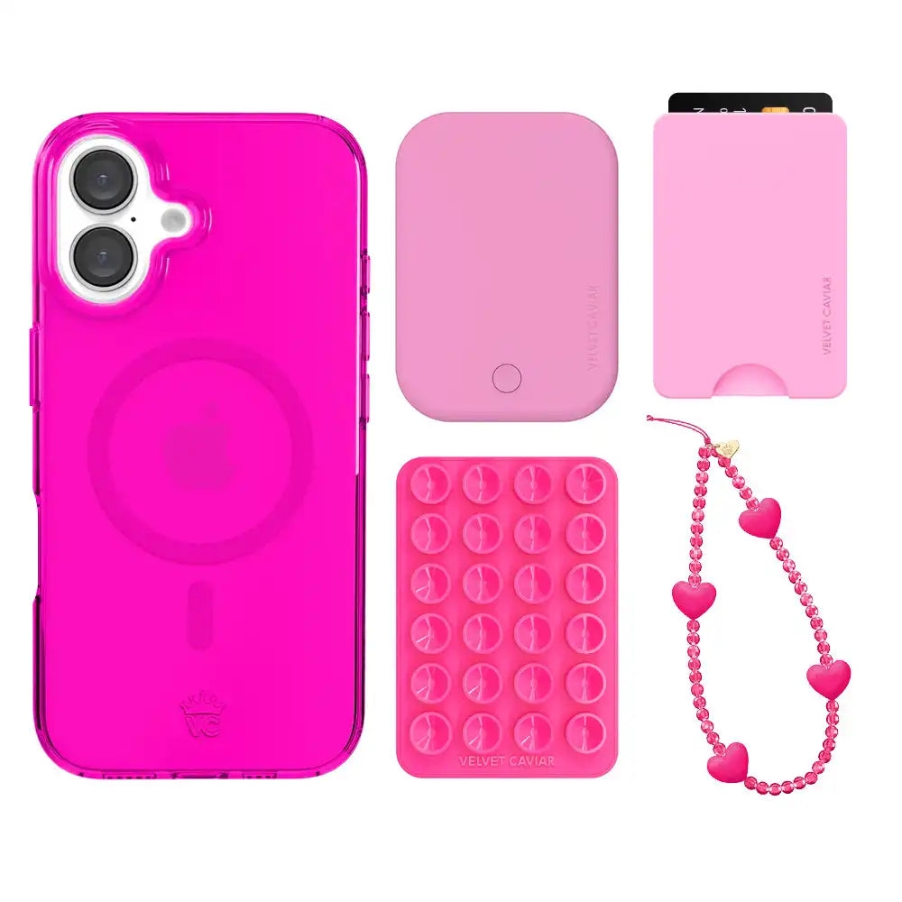 Neon Pink Clear iPhone Bundle Set - Wallet