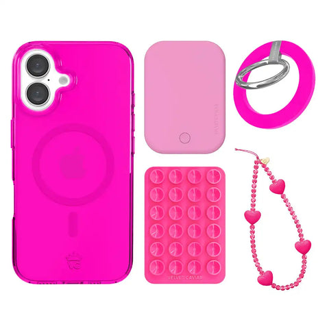 Neon Pink Clear iPhone Bundle Set - Grip