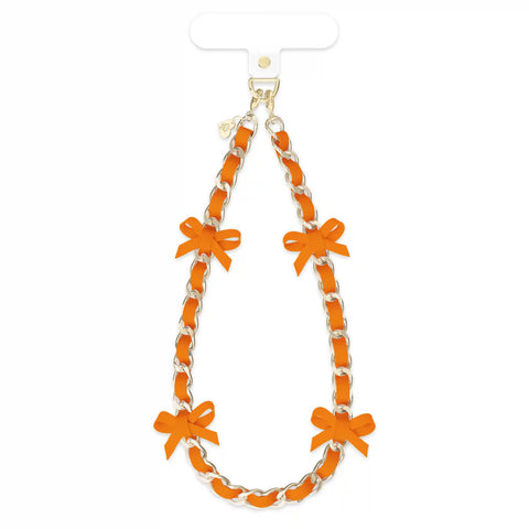 Orange Bow Leather Chain Phone Charm