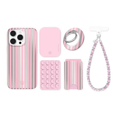 Pink Chrome Stripes iPhone Bundle Set