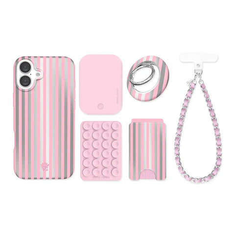 Pink Chrome Stripes iPhone Bundle Set