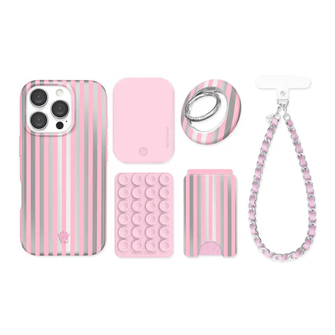 Pink Chrome Stripes iPhone Bundle Set