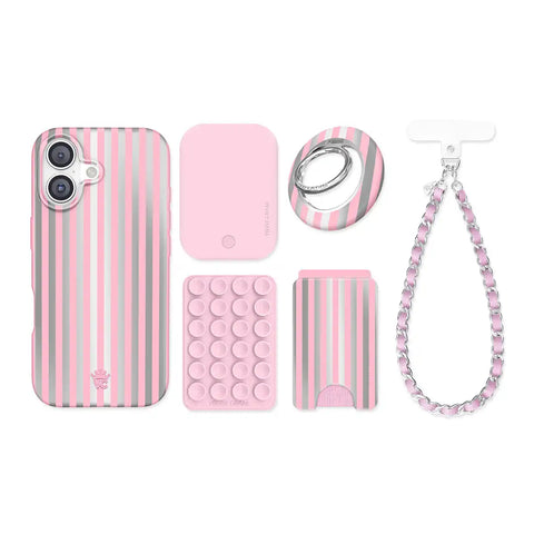 Pink Chrome Stripes iPhone Bundle Set