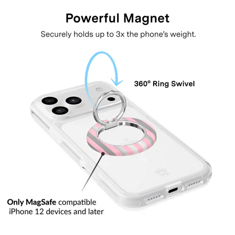 Pink Chrome Stripes MagSafe Grip Ring