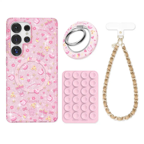 Pink Hanukkah Glitter Samsung Bundle Set