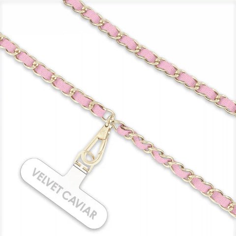 Pink Leather Chain Phone Crossbody Strap