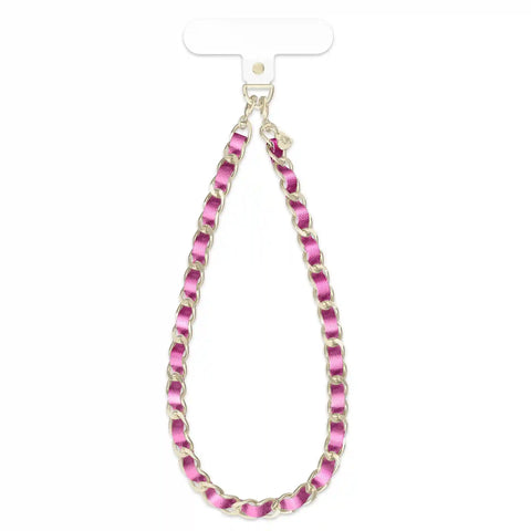Metallic Pink Leather Chain Phone Charm