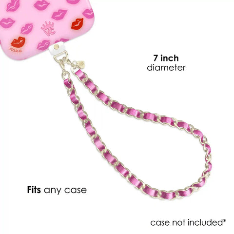 Metallic Pink Leather Chain Phone Charm