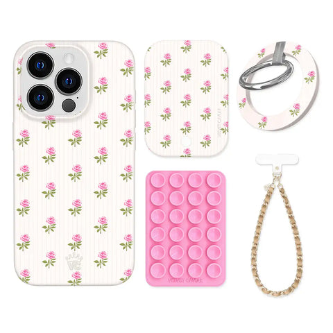 Pink Peony Floral iPhone Bundle Set - Grip