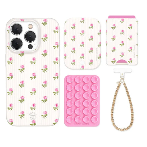 Pink Peony Floral iPhone Bundle Set - Wallet