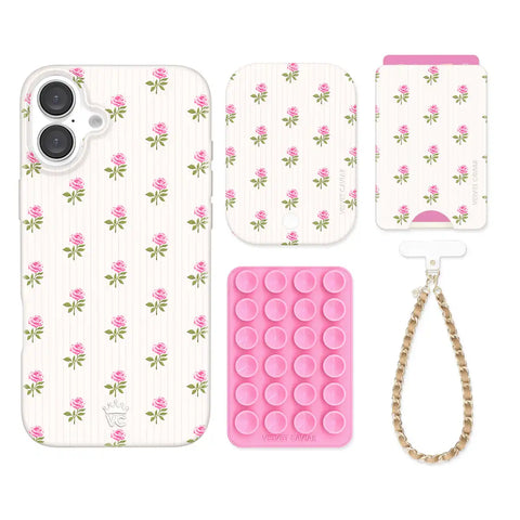 Pink Peony Floral iPhone Bundle Set - Wallet