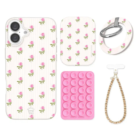 Pink Peony Floral iPhone Bundle Set - Grip