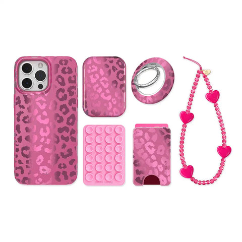 Pink Ruby Leopard iPhone Bundle Set