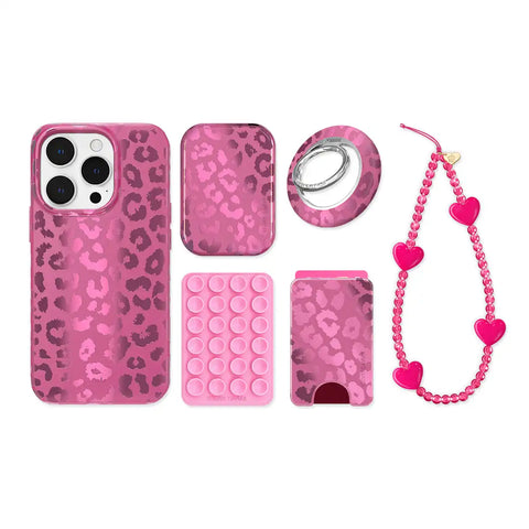 Pink Ruby Leopard iPhone Bundle Set