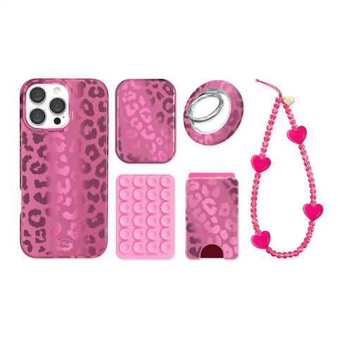 Pink Ruby Leopard iPhone Bundle Set