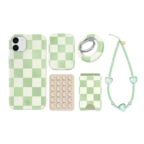 Pistachio Vibe Checkered iPhone Bundle Set