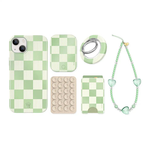 Pistachio Vibe Checkered iPhone Bundle Set