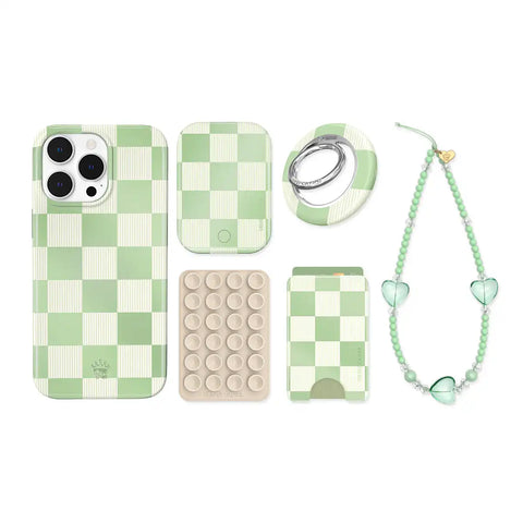 Pistachio Vibe Checkered iPhone Bundle Set