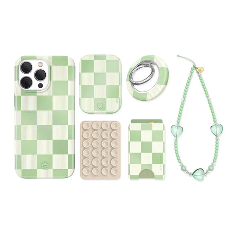 Pistachio Vibe Checkered iPhone Bundle Set