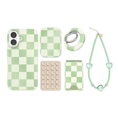 Pistachio Vibe Checkered iPhone Bundle Set