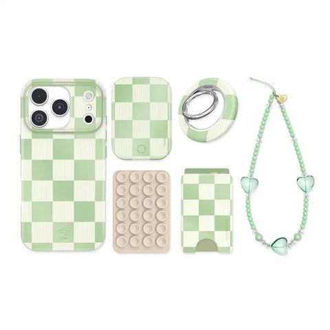 Pistachio Vibe Checkered iPhone Bundle Set