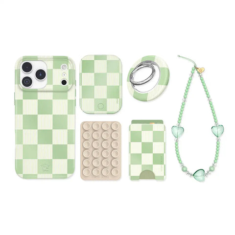 Pistachio Vibe Checkered iPhone Bundle Set
