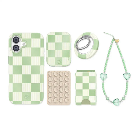 Pistachio Vibe Checkered iPhone Bundle Set