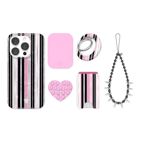 Pretty Punk Stripes Glitter iPhone Bundle Set