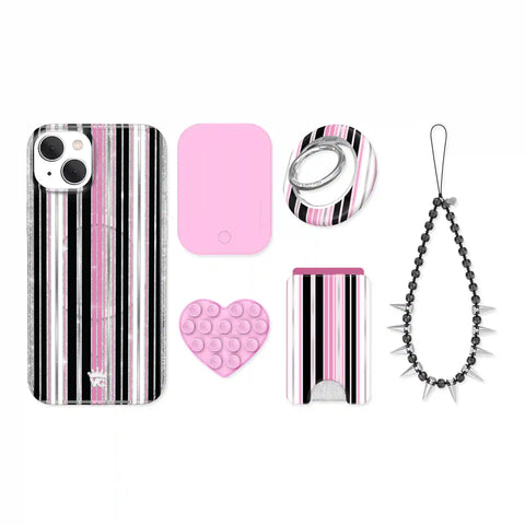 Pretty Punk Stripes Glitter iPhone Bundle Set