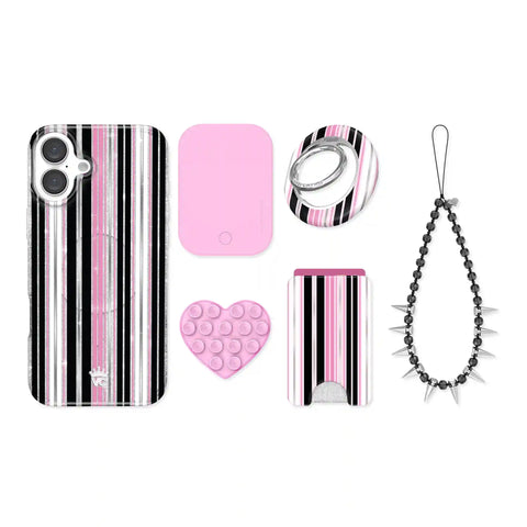 Pretty Punk Stripes Glitter iPhone Bundle Set
